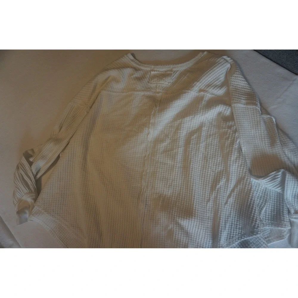 We The Free White Waffle Knit V-Neck High Low Thermal Top XS OB1753675
